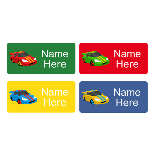 Racing Car Rectangle Name Labels 32pk