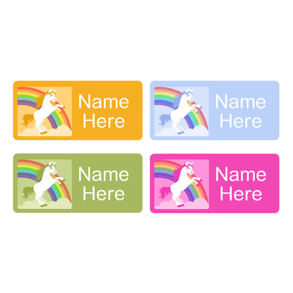 Rainbow Unicorn Rectangle Name Labels 32pk