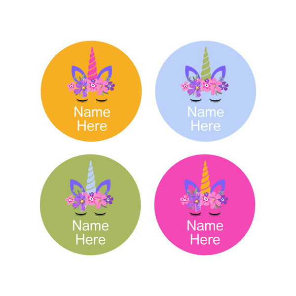 Unicorn Horn Round Name Labels 30pk