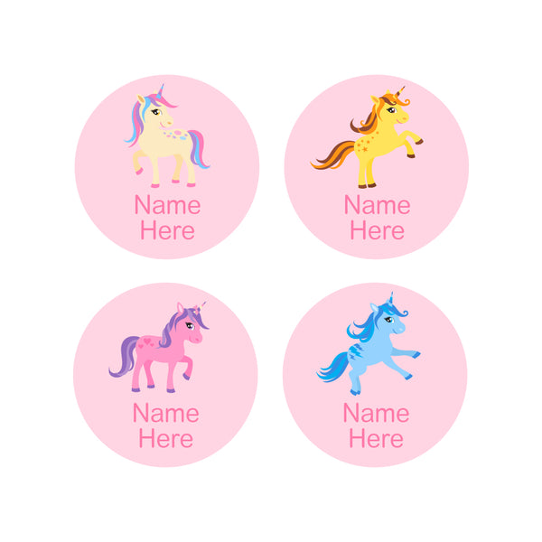 Unicorn Round Name Labels 30pk