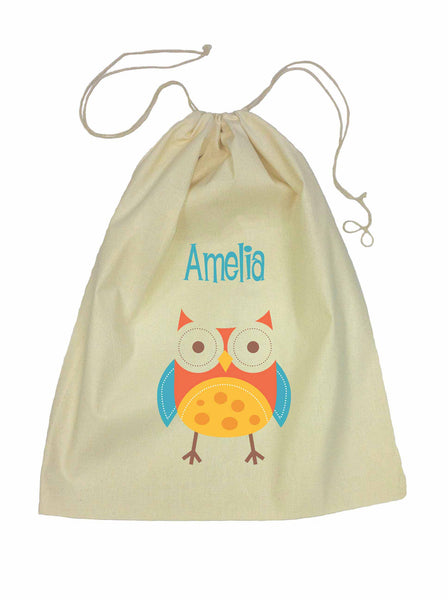 Calico Drawstring Bag - Red Owl